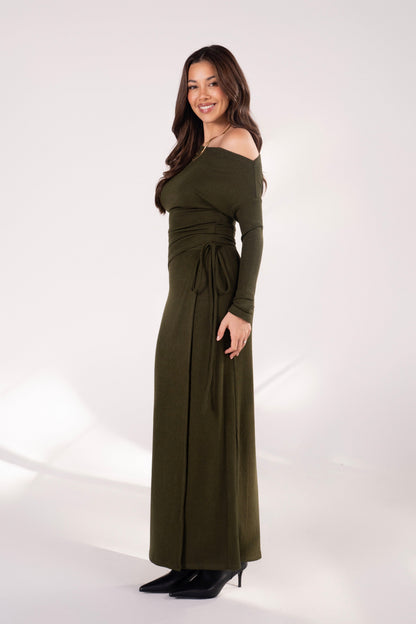 Indy Green Drop Shoulder Top & Wrap Maxi Skirt Set