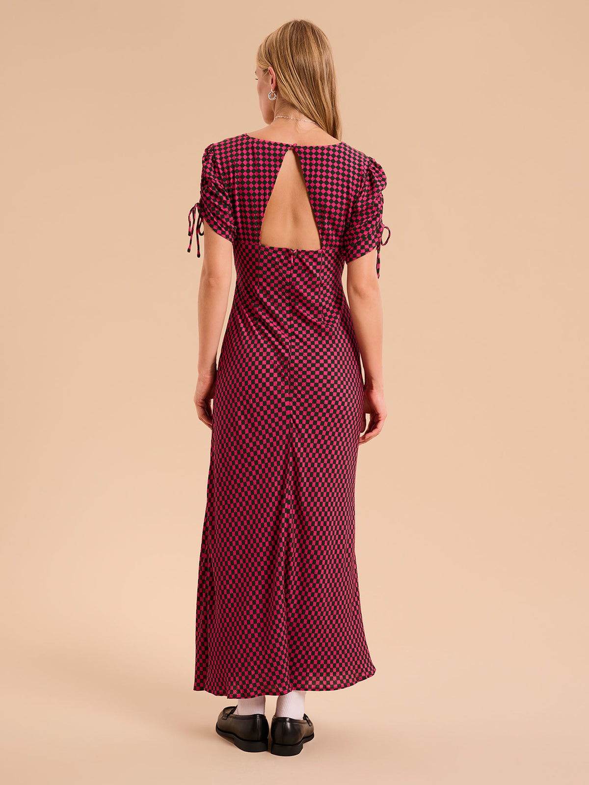 Jemima Checkerboard Print Midi Dress