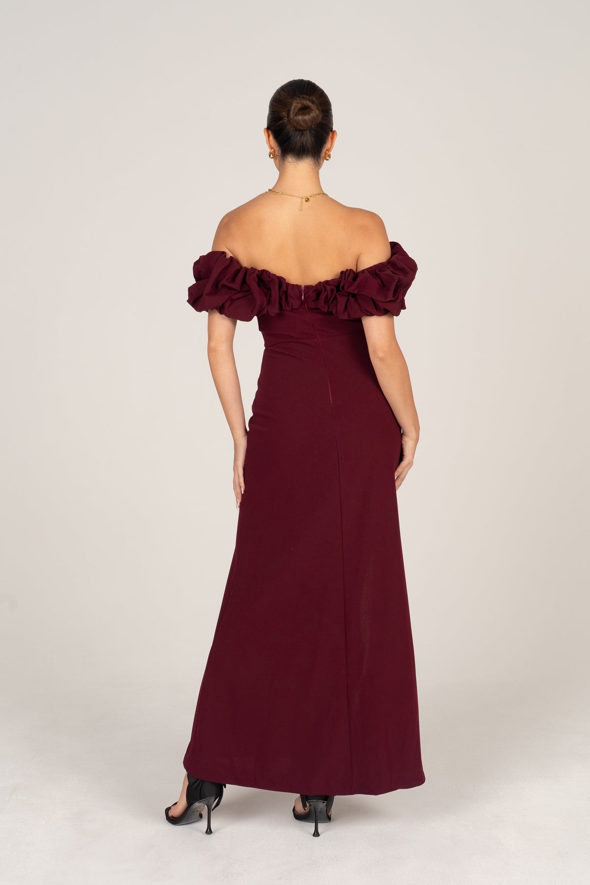 Jordan Wine Off-Shoulder Ruffle Cocktail Dress