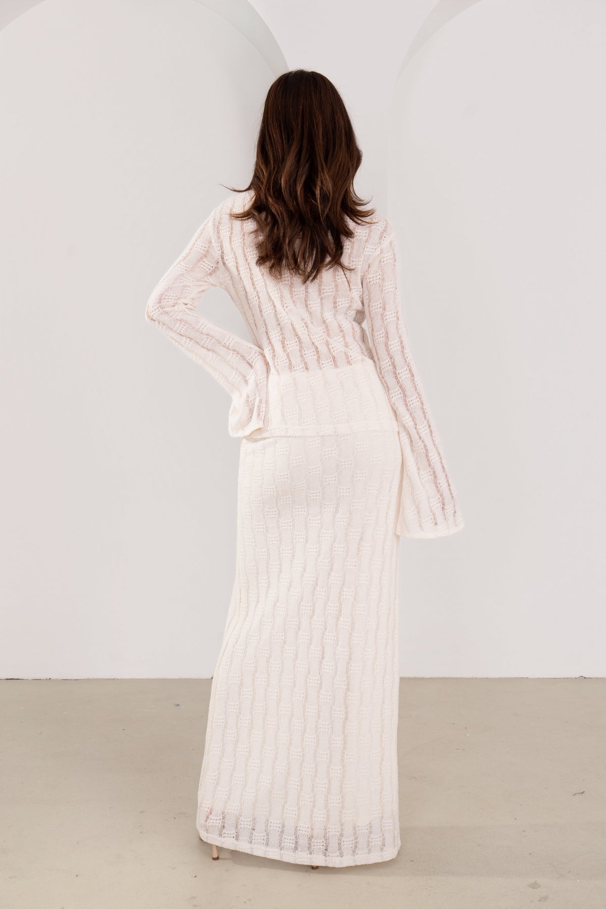Josette Cream Knit Long Sleeve Button Down Top & Buttoned Maxi Skirt Set