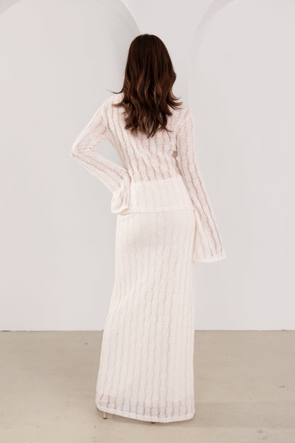 Josette Cream Knit Long Sleeve Button Down Top & Buttoned Maxi Skirt Set