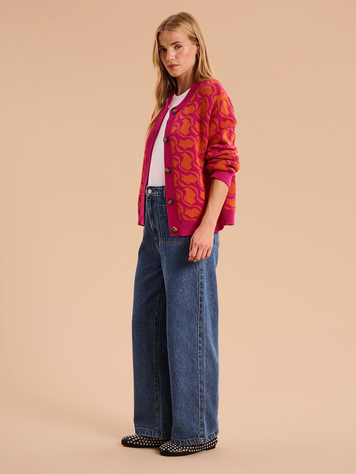 Kamaria Geo Cotton Cardigan in Orange