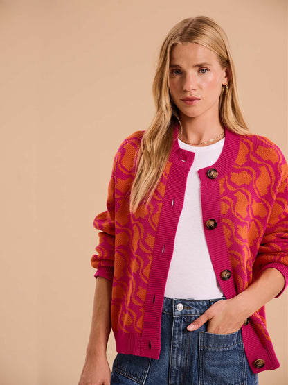 Kamaria Geo Cotton Cardigan in Orange