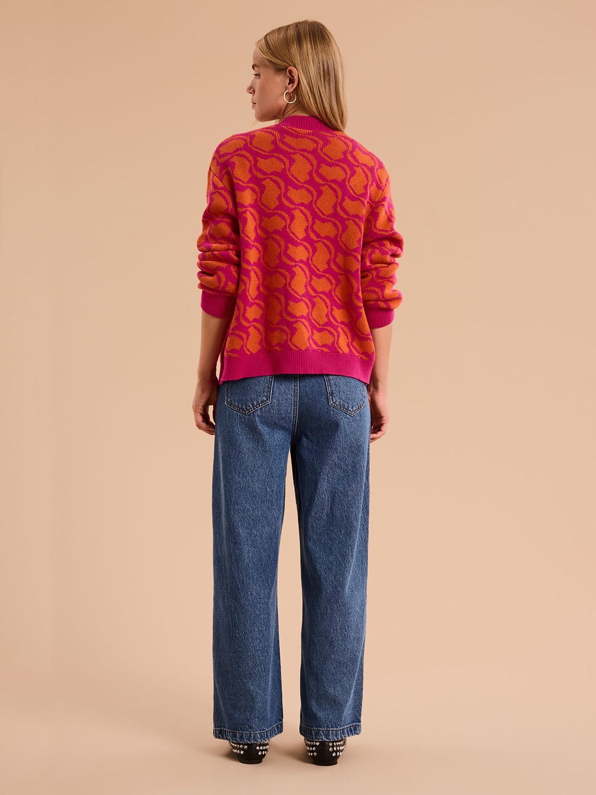 Kamaria Geo Cotton Cardigan in Orange