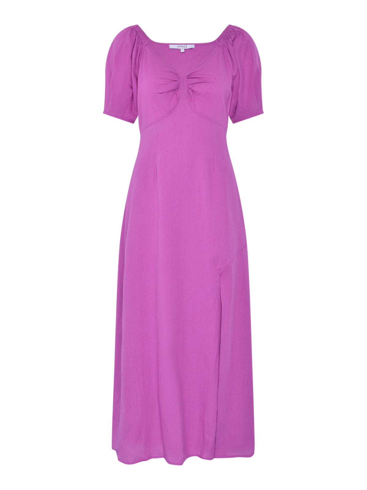 London Linen Bow Detail Midi Dress in Magenta