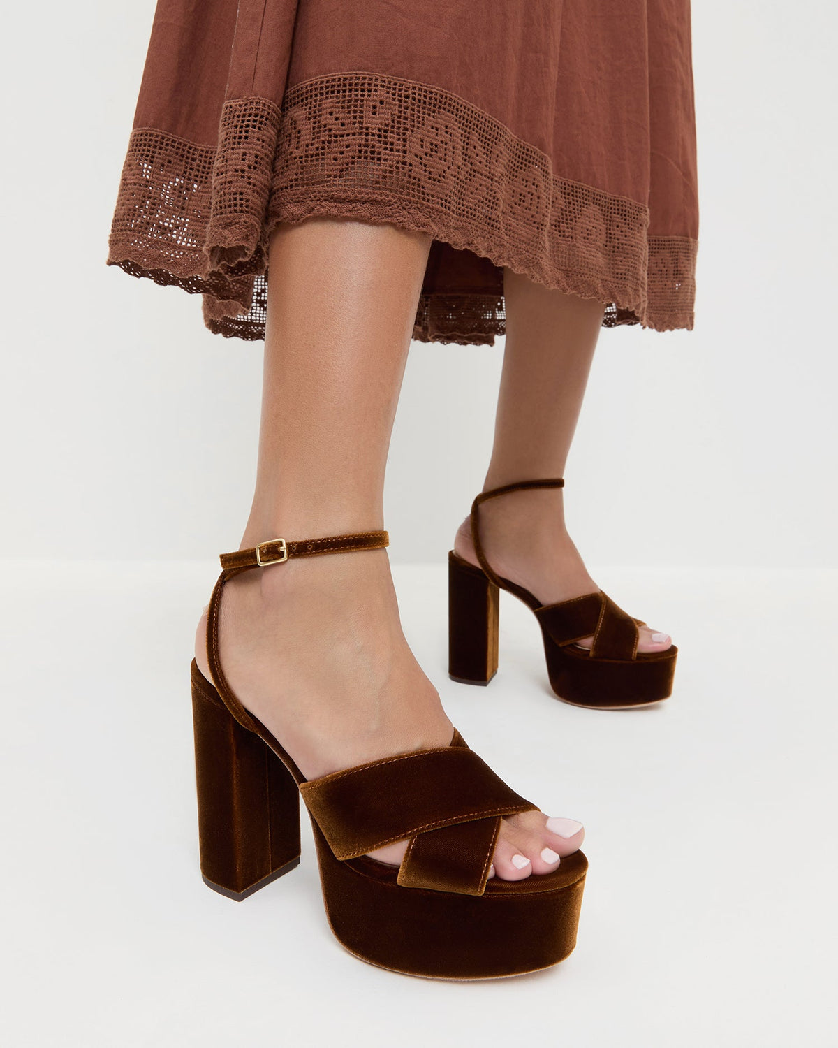 Loretta Brown Velvet Platform Sandal