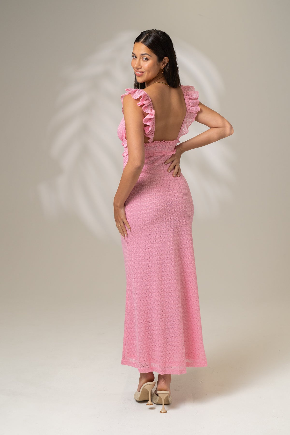 Lara Pink Dress with Frill Trims