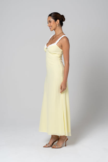 Marissa Romantic Yellow Maxi with Floral Detail