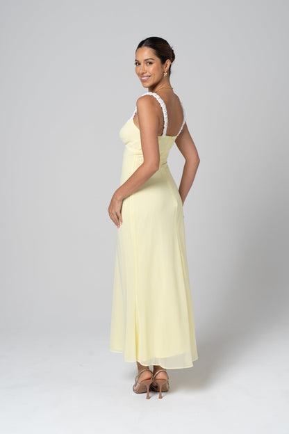 Marissa Romantic Yellow Maxi with Floral Detail