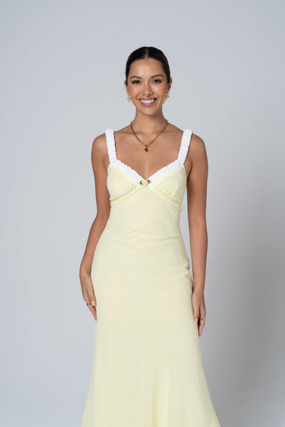 Marissa Romantic Yellow Maxi with Floral Detail
