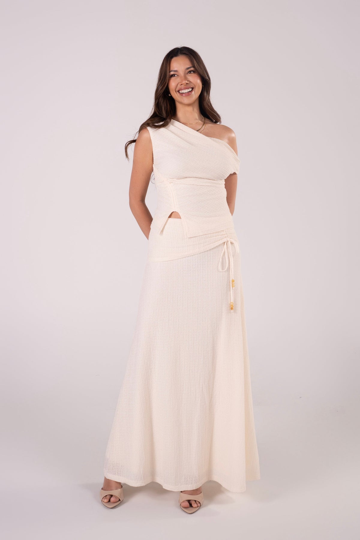 Marlow Cream Knit Drop Shoulder Top & Maxi Skirt