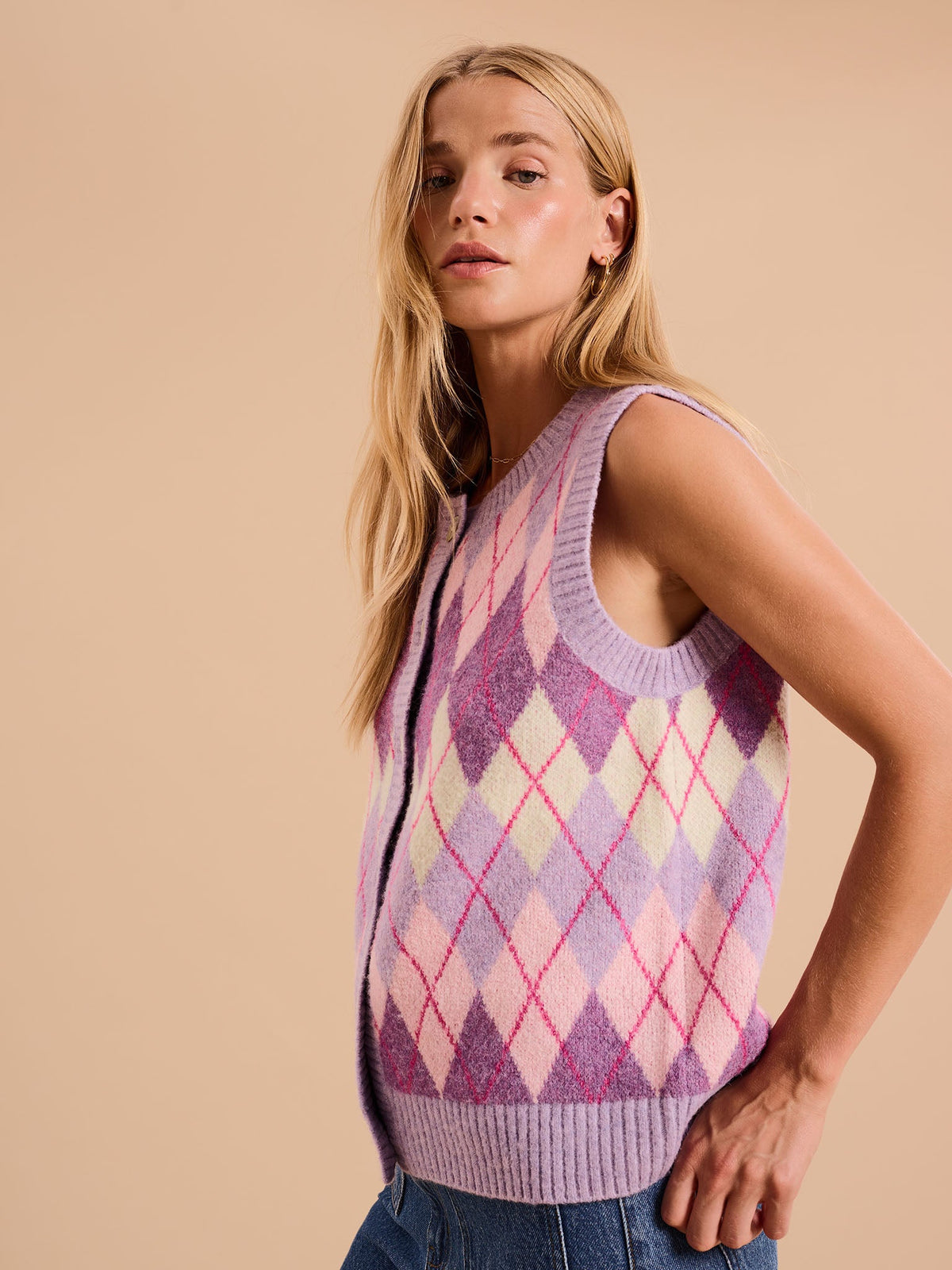 Matilda Button Through Vest in Purple