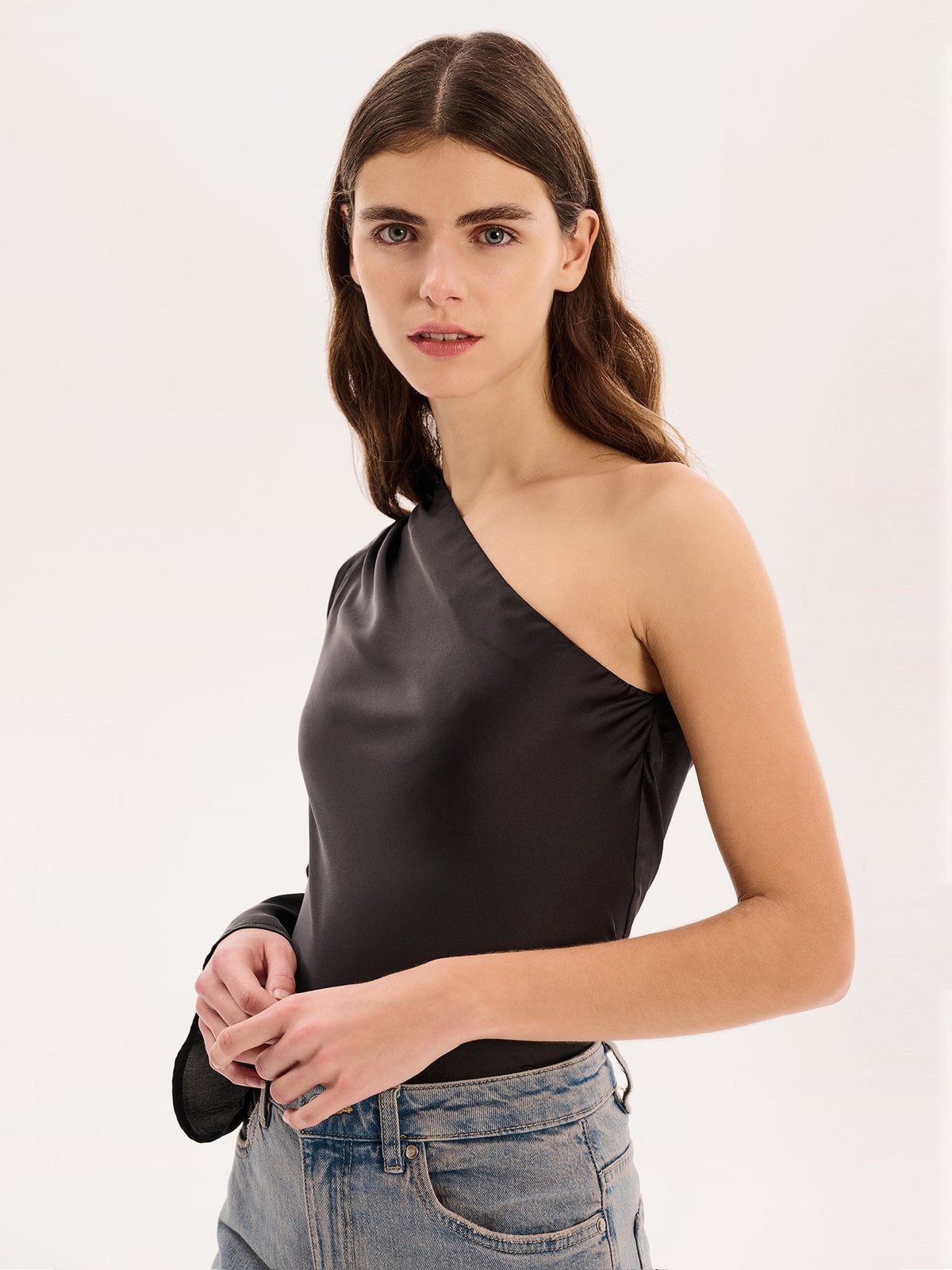 Natalia One Shoulder Top in Black