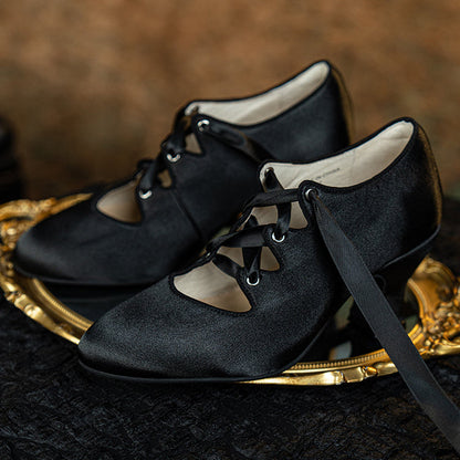 Si Wu 丝舞 Dancing Silk 1910s Genuine Leather Wine Glass Heel Lace Up Shoes