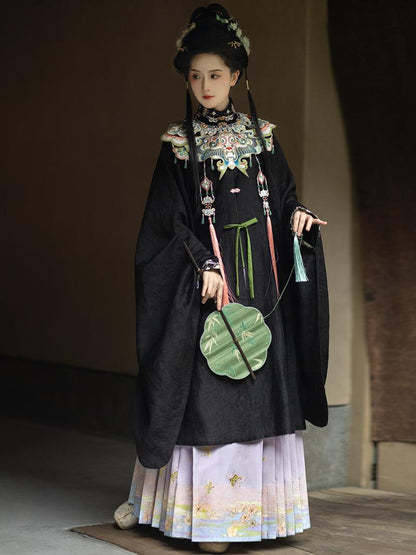 Piao Zheng 飘筝 Floating Kites Modernized Ming Yunjian Cloud Collar Long Top & Mamian Skirt Set