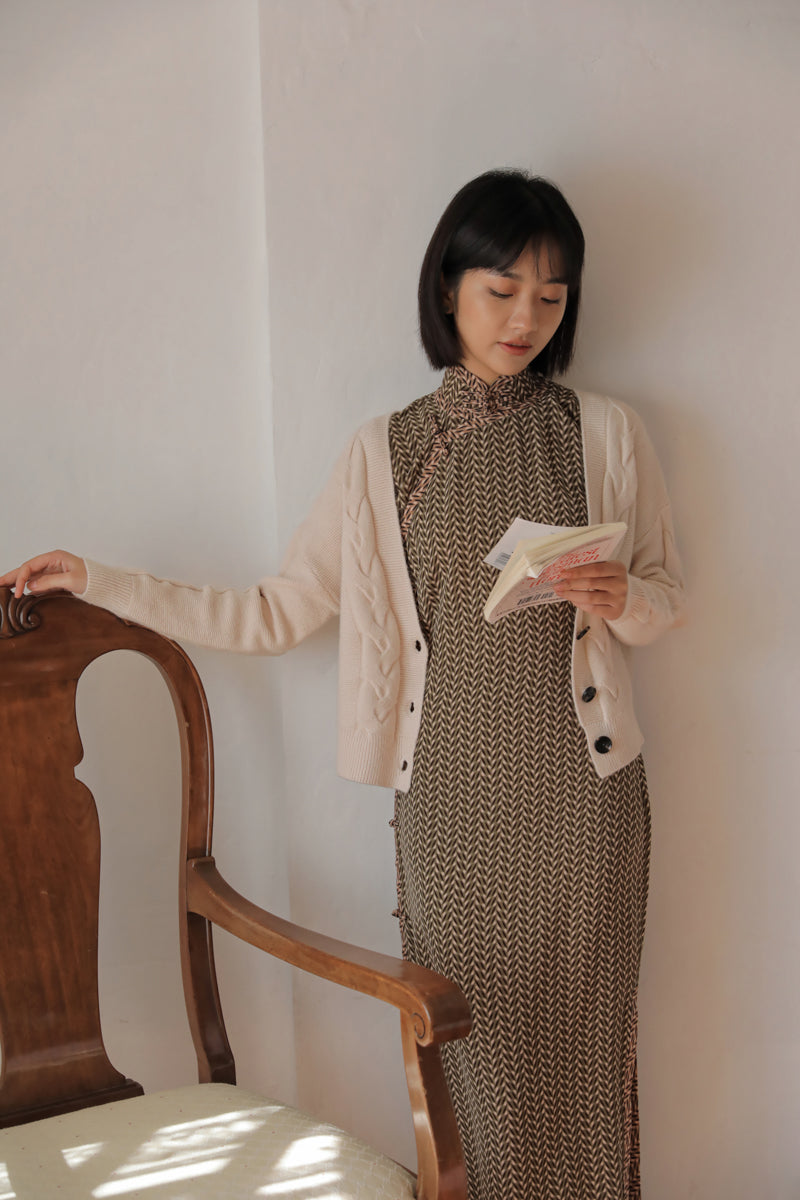 Suihe 穗禾 Wheat Stalk 1930s Art Deco Chiffon Short Sleeve Qipao