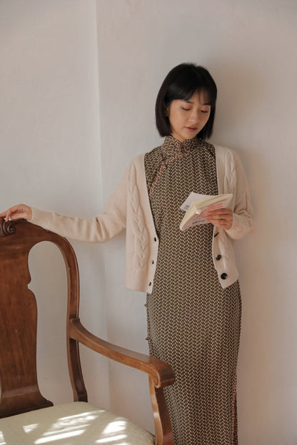 Suihe 穗禾 Wheat Stalk 1930s Art Deco Chiffon Short Sleeve Qipao