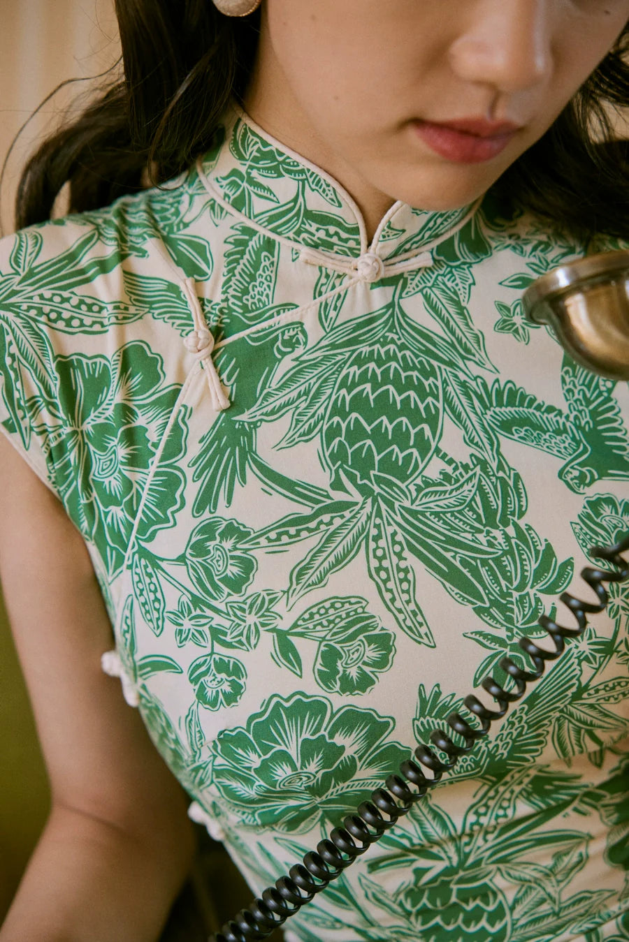Nan Yang 南洋 Southern Borders 1950s Jungle Print Cap Sleeve Daily Qipao