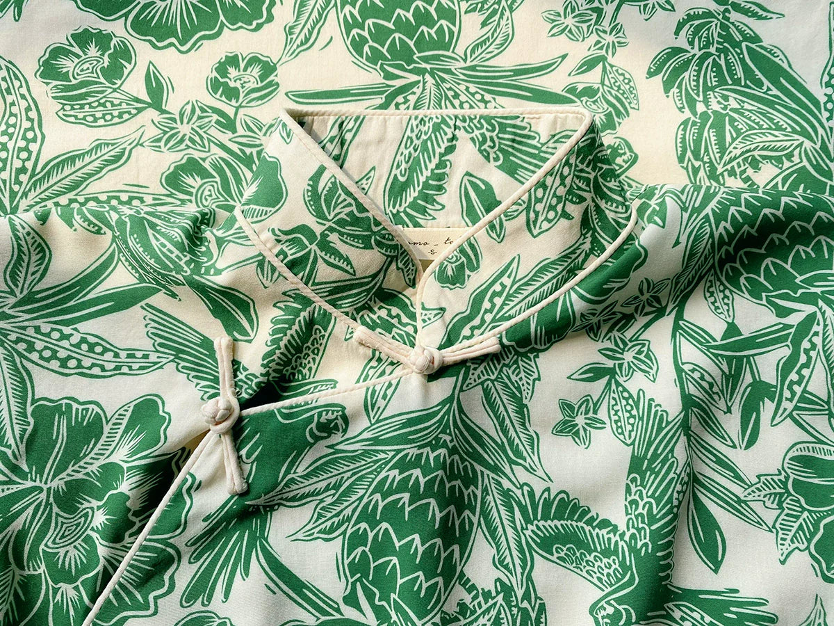 Nan Yang 南洋 Southern Borders 1950s Jungle Print Cap Sleeve Daily Qipao