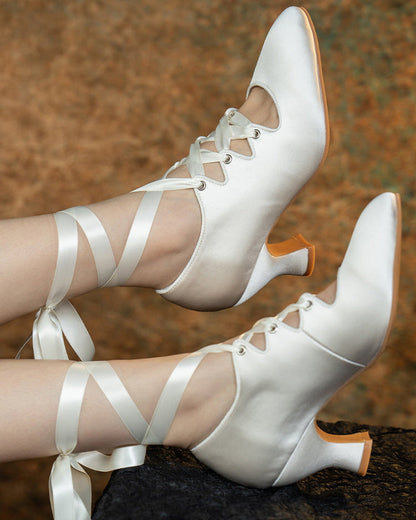 Si Wu 丝舞 Dancing Silk 1910s Genuine Leather Wine Glass Heel Lace Up Shoes