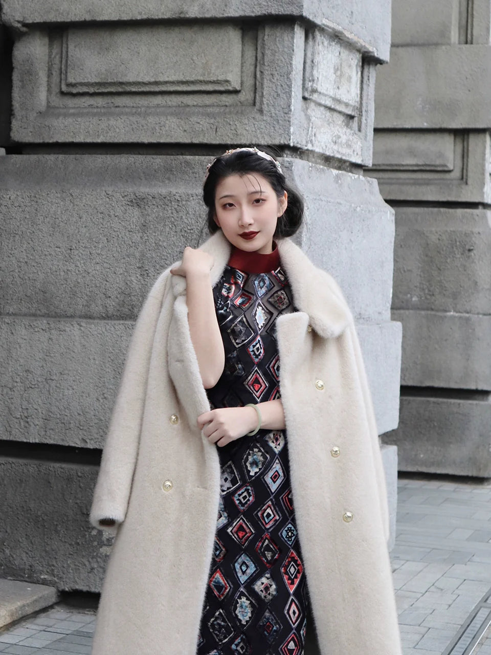 Gatsby 盖茨比 1920s Sheer Velvet Bottle Neck Qipao
