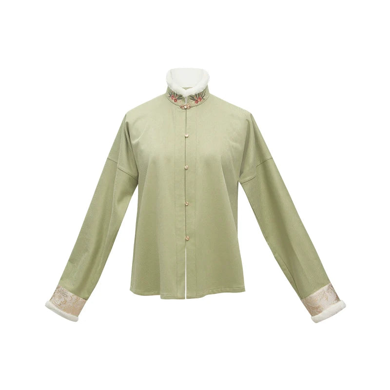 Tihong Haitang 剔红海棠 Picking Red Begonias Ming Dynasty Round Collar Jacket & Mamian Winter Set