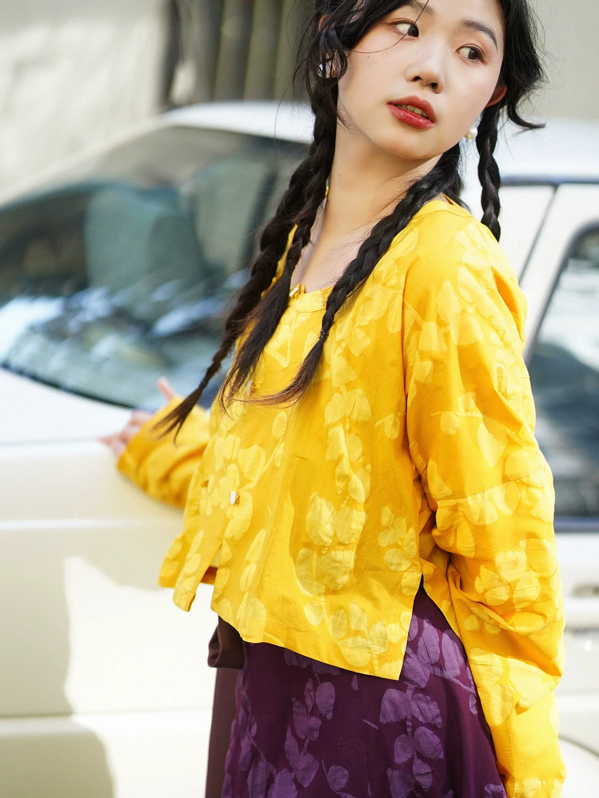 Zhizhi 枝枝 Branching Trees Modernized Tang Dynasty Pure Cotton Two-Collar Tanling Poqun Set