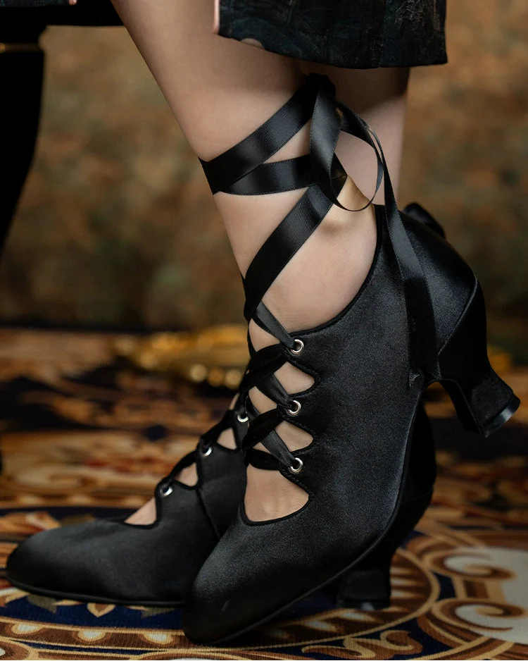 Si Wu 丝舞 Dancing Silk 1910s Genuine Leather Wine Glass Heel Lace Up Shoes