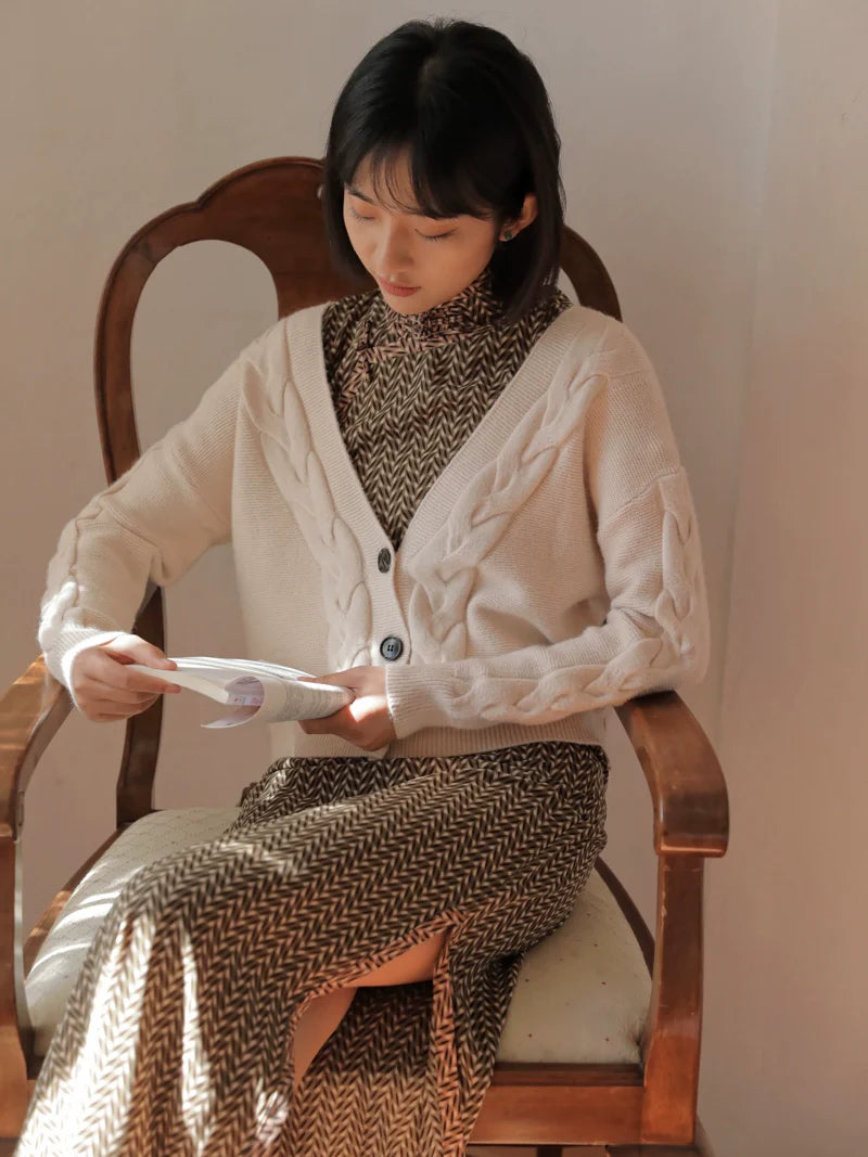 Suihe 穗禾 Wheat Stalk 1930s Art Deco Chiffon Short Sleeve Qipao