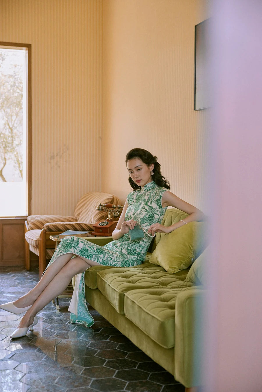 Nan Yang 南洋 Southern Borders 1950s Jungle Print Cap Sleeve Daily Qipao