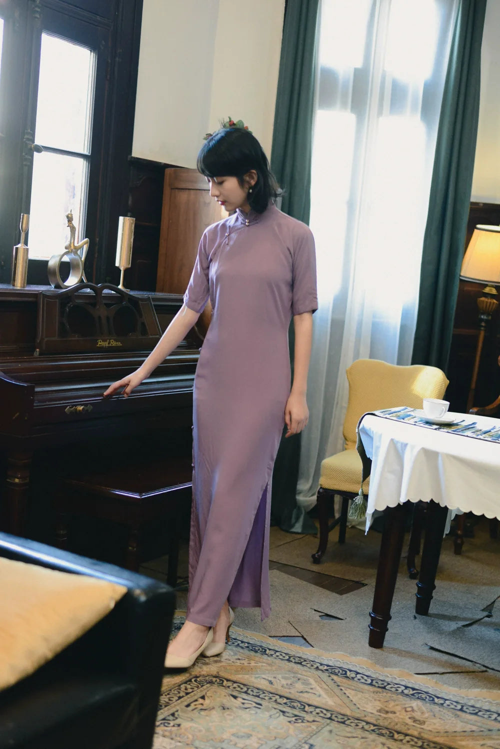Qing Yan 轻烟 1930s Dusty Rose Half Sleeve Daily Qipao
