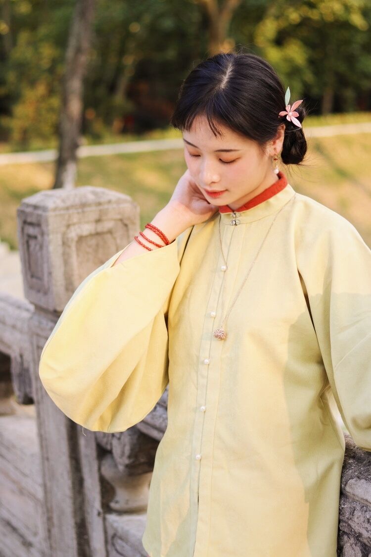 Egg Yolk 熟蛋 Ming Dynasty Contrast Collar Pipa Sleeves Liling Duijin Shirt