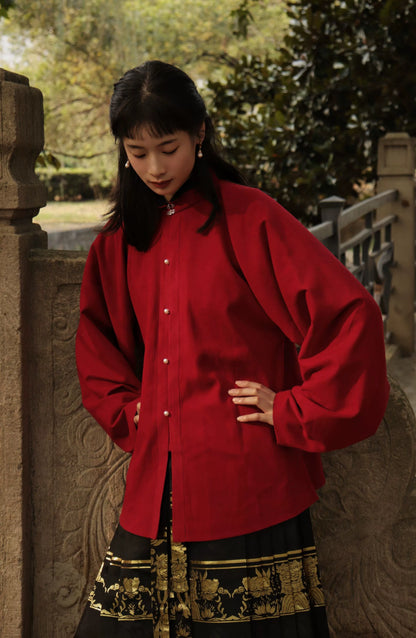 Egg Yolk 熟蛋 Ming Dynasty Contrast Collar Pipa Sleeves Liling Duijin Shirt