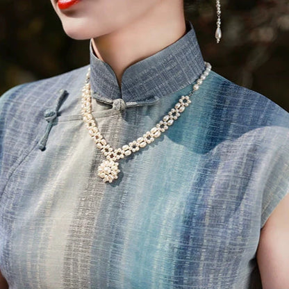 Susie Q 苏西Q 1930s Ombré Stripe Spring Summer Cap Sleeve Qipao