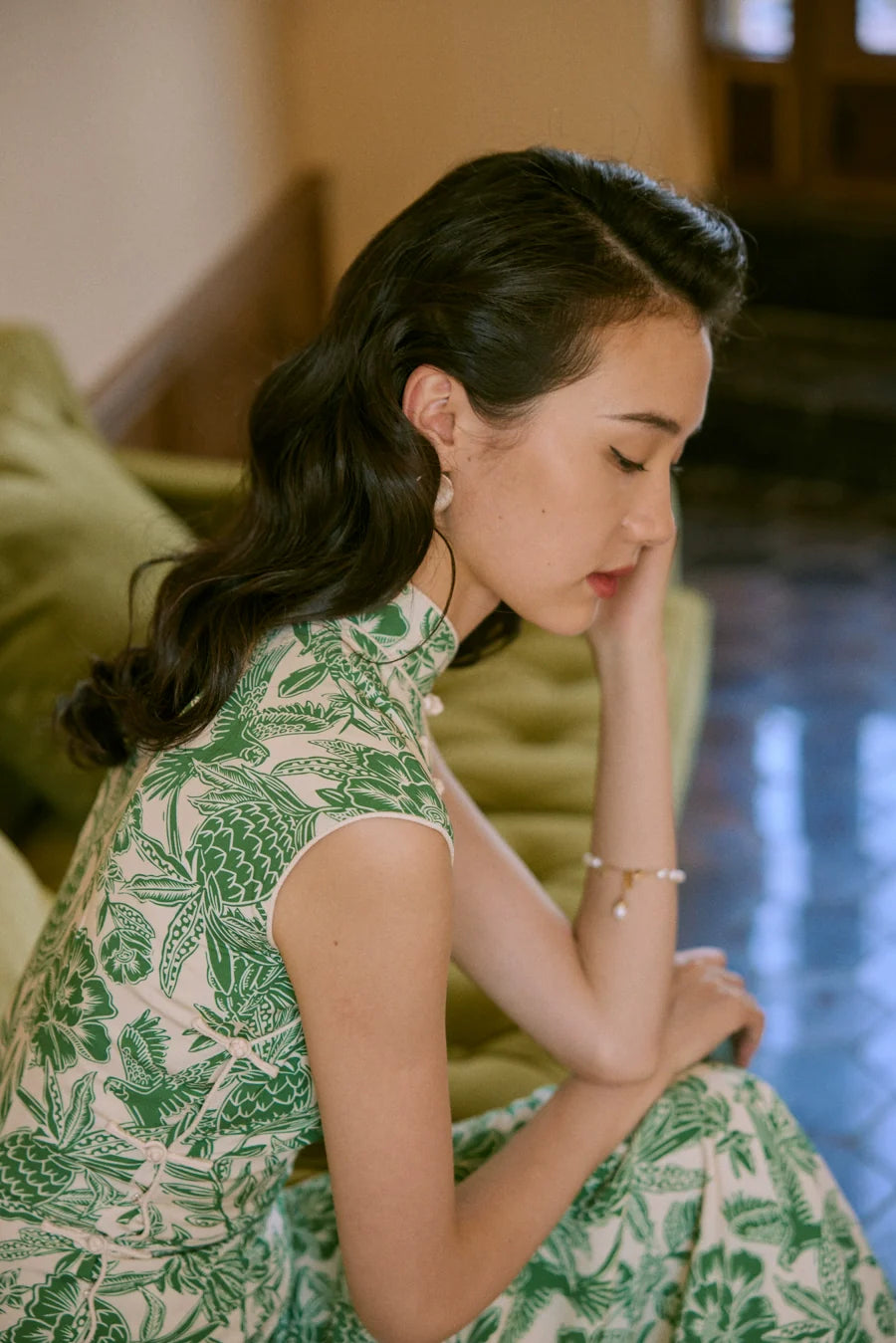 Nan Yang 南洋 Southern Borders 1950s Jungle Print Cap Sleeve Daily Qipao