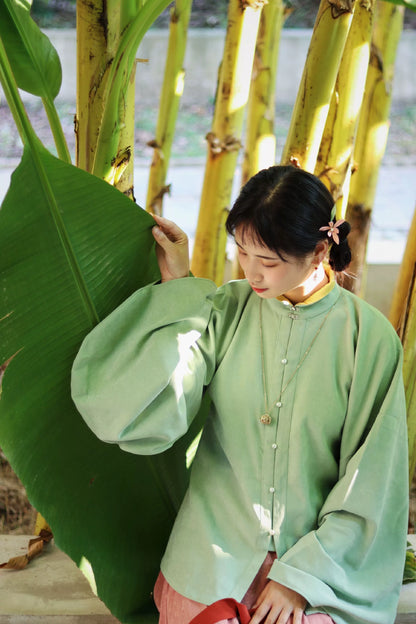 Egg Yolk 熟蛋 Ming Dynasty Contrast Collar Pipa Sleeves Liling Duijin Shirt