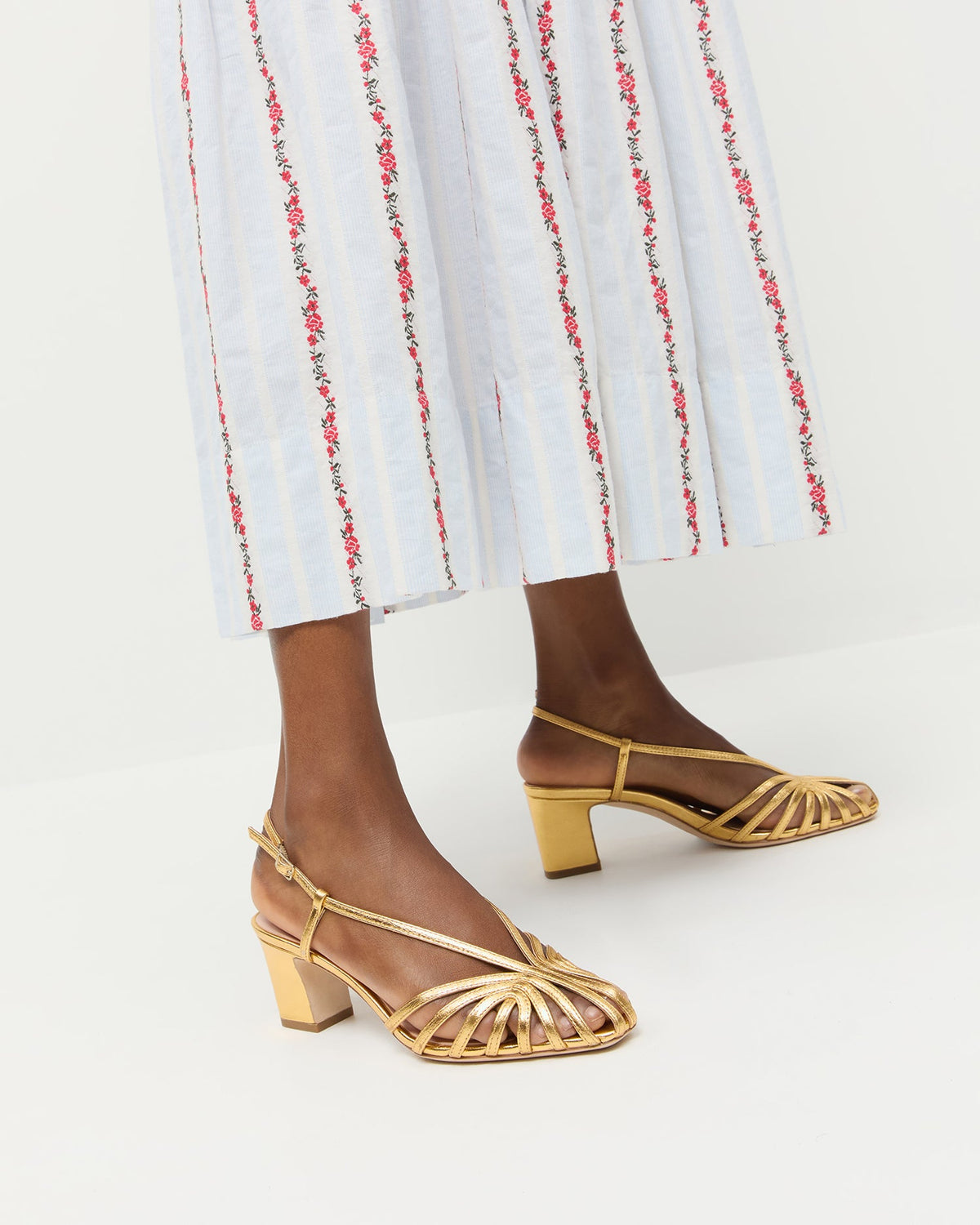 Priscilla Gold Lattice Heeled Sandal