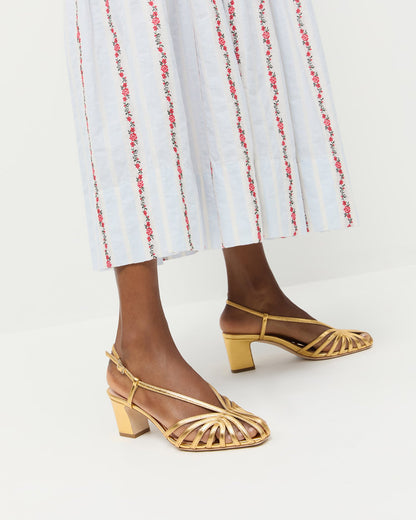 Priscilla Gold Lattice Heeled Sandal