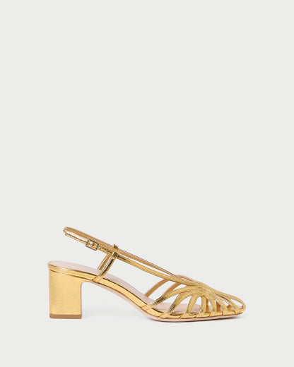 Priscilla Gold Lattice Heeled Sandal