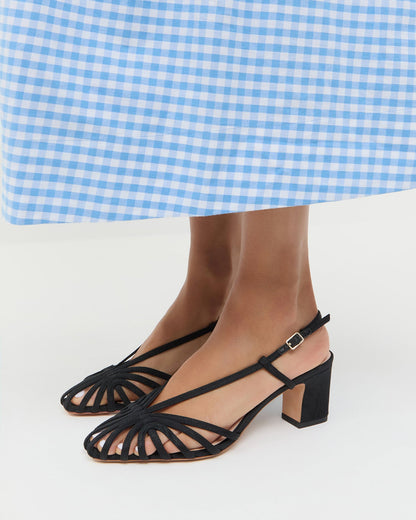 Priscilla Black Moiré Heeled Sandal