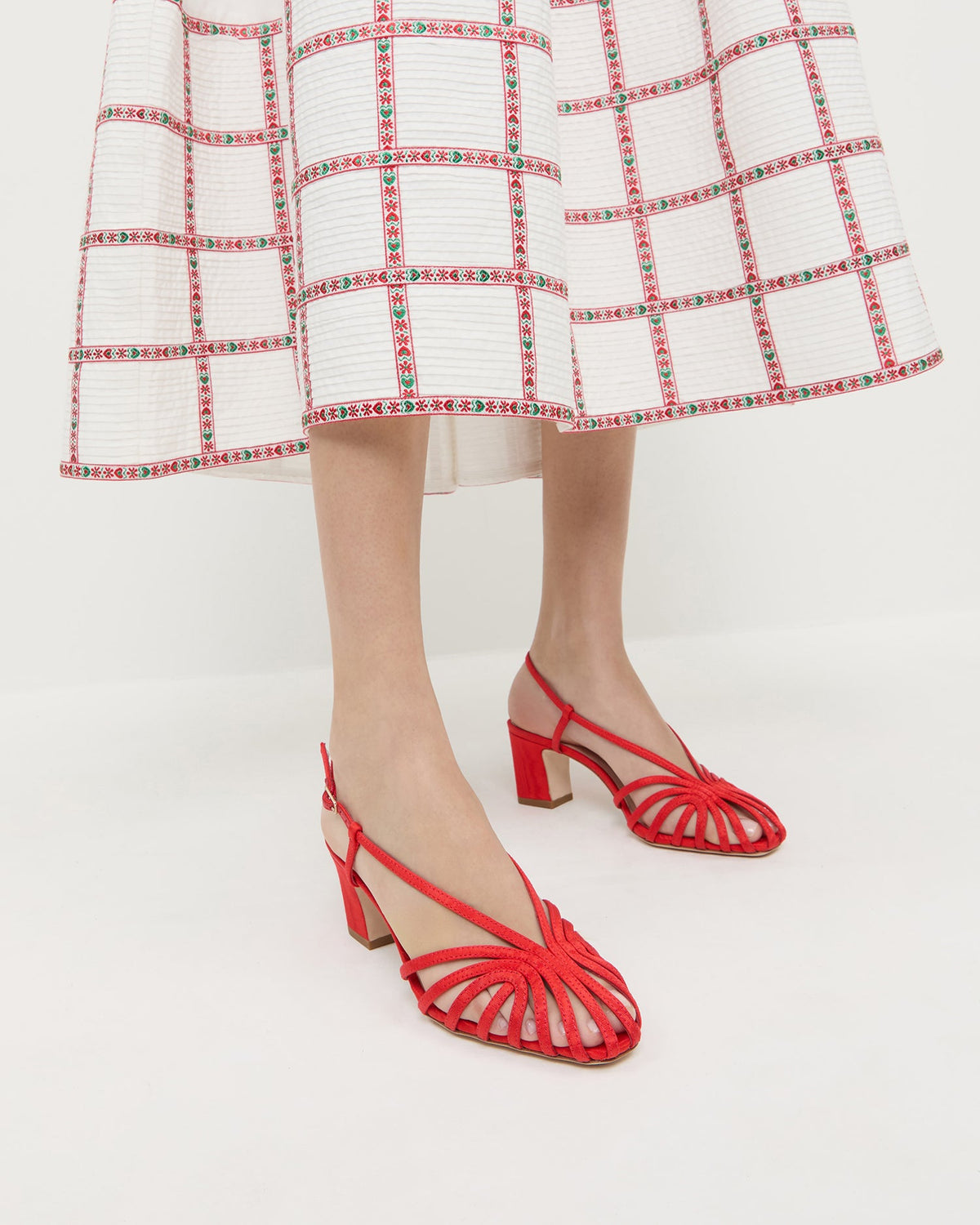 Priscilla Red Moiré Heeled Sandal