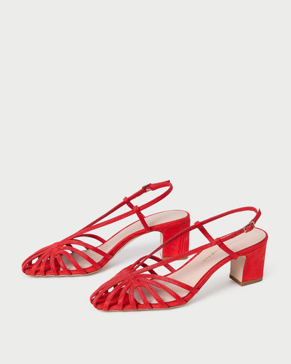 Priscilla Red Moiré Heeled Sandal