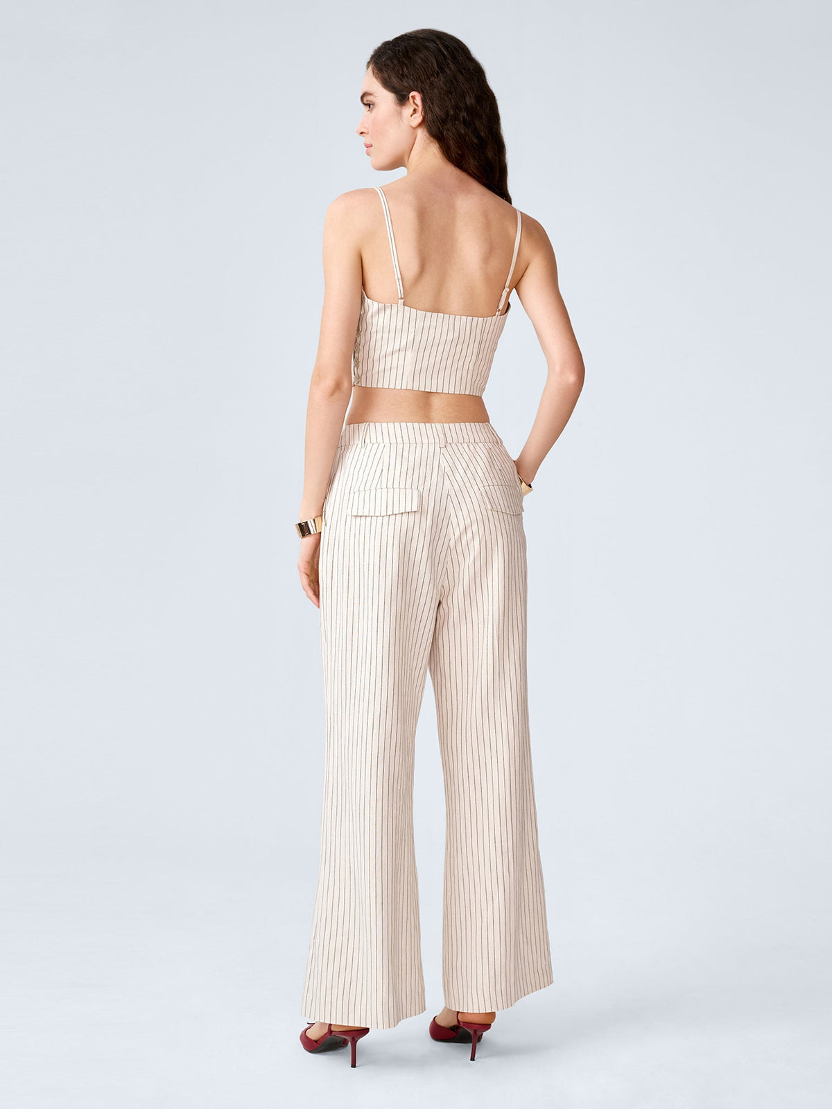 Pearl Trouser in Cream and Black Stripe
