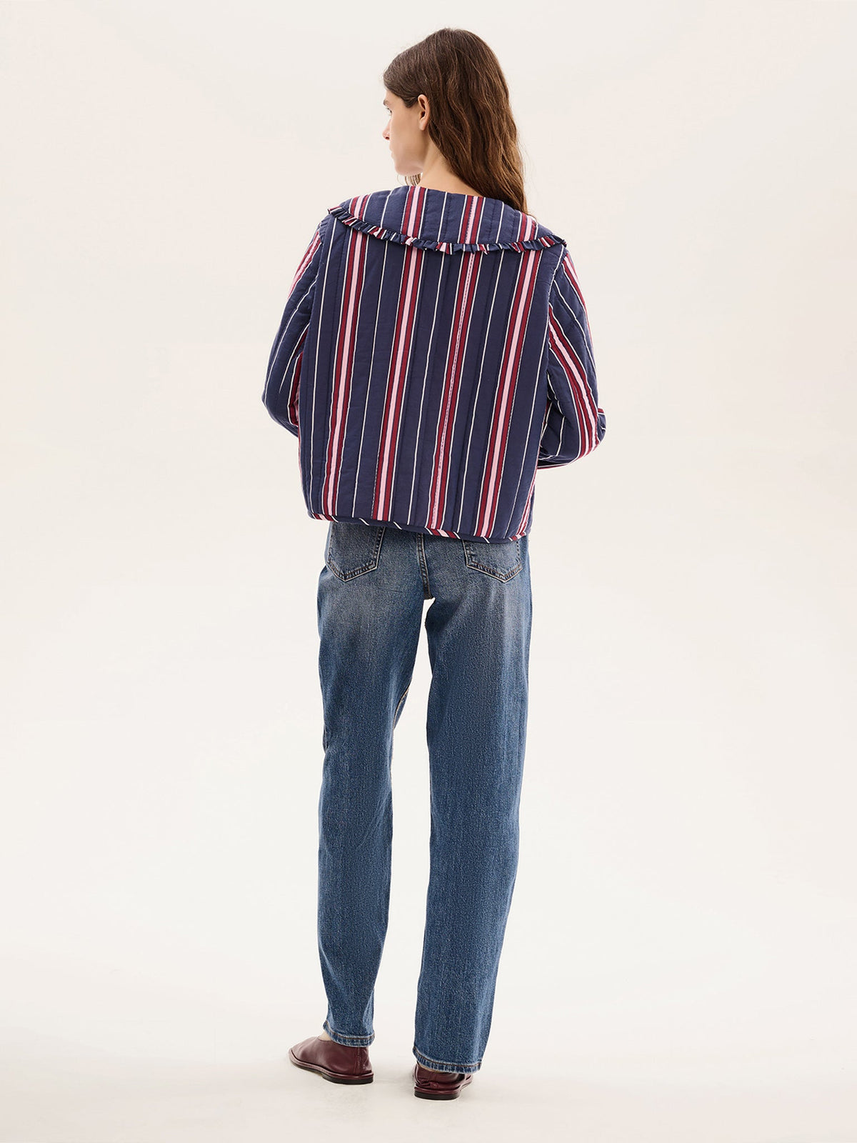 Peggy Quilted Jacket in Navy Stripe