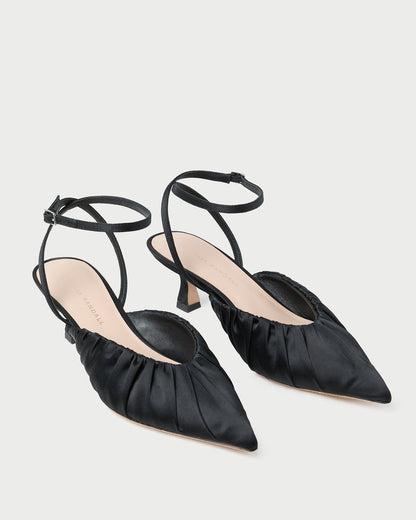 Rio Black Satin Kitten Heel