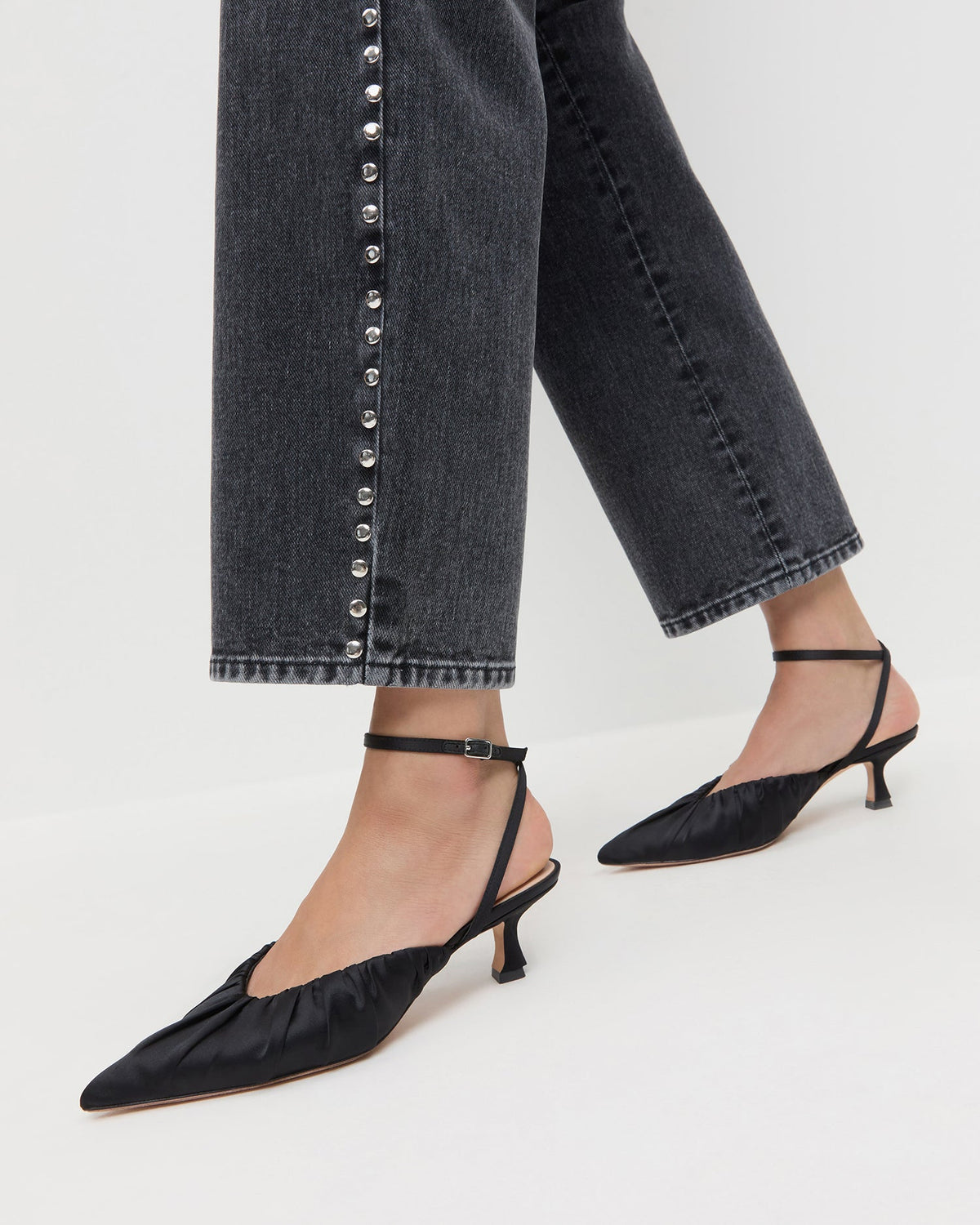 Rio Black Satin Kitten Heel