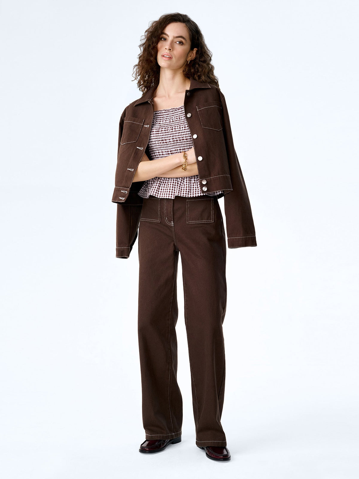Rain Top in Chocolate/Cream Gingham