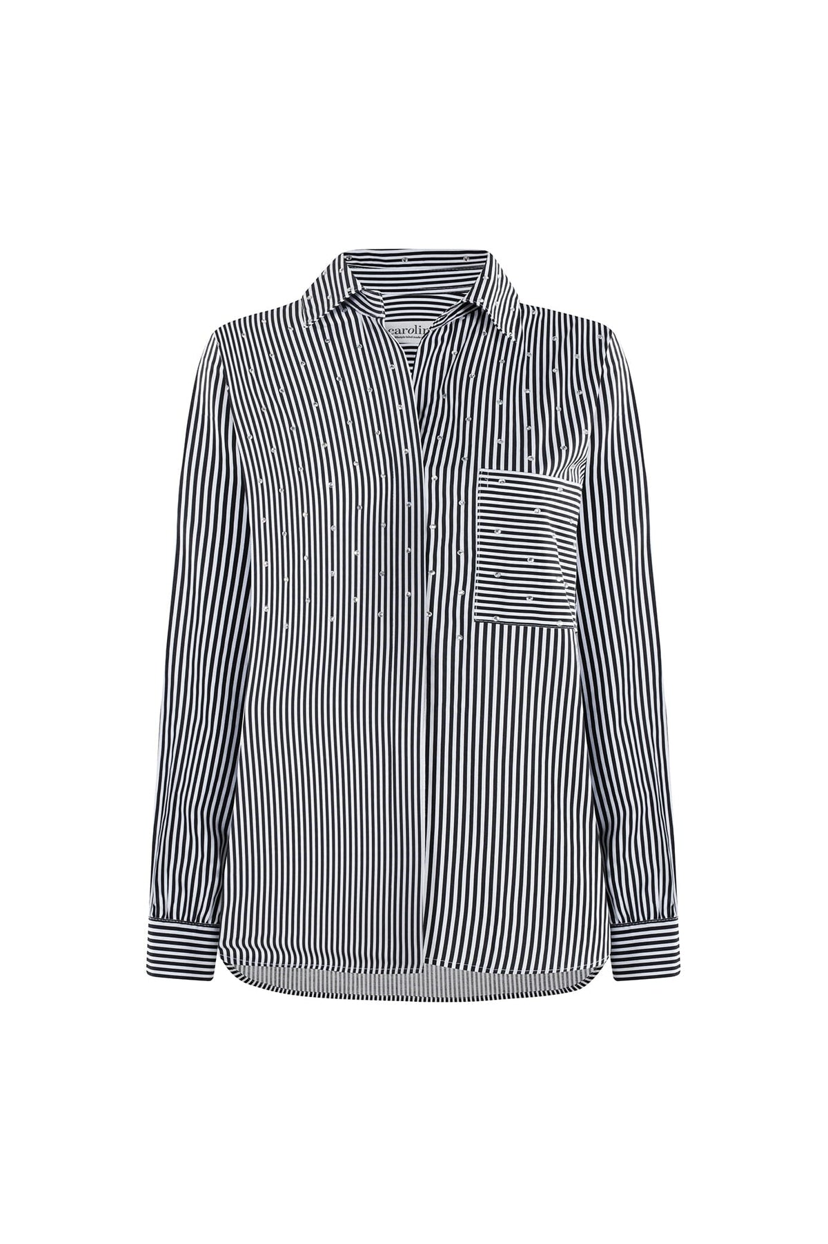 Renata Black and White Striped Collared Shirt