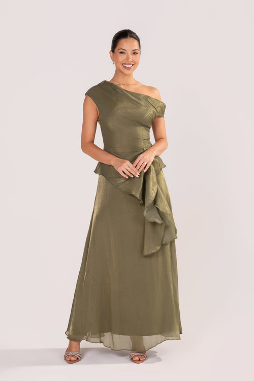 Renata Green Shimmer Drop Shoulder Top & Maxi Skirt