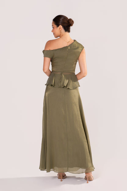Renata Green Shimmer Drop Shoulder Top & Maxi Skirt